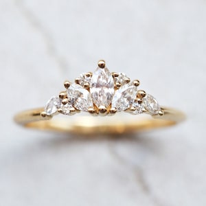 Unique Artdeco Ring, Marquise Diamond Engagement Ring, All Diamond Cluster, Cluster Engagement, Ice Berg Ring