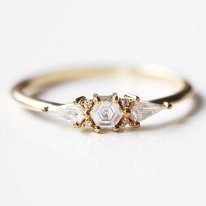 Hexagon diamond cluster ring, Art deco diamond engagement ring, Unique diamond ring with kite diamonds