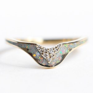 Opal diamond band, Diamond opal wedding ring nesting band