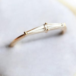 Modern tapered baguette diamond ring, 18k gold diamond engagement ring