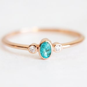 Paraiba Tourmaline Ring Rose Gold, Paraiba Tourmaline Diamond Ring, Delicate Engagement Ring