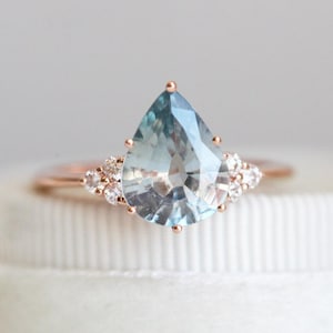 Aqua blue sapphire ring, Pear sapphire engagement ring, sapphire diamond ring