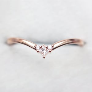 Diamond wedding band, Chevron ring, Rose gold ring, V shaped ring, Curved nesting band