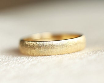 Brushed 4mm Gold wedding band, Unisex wedding ring for him and her with silk like finish