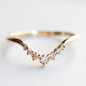 Champagne diamond wedding band, Curved nesting ring, Light brown gemstone ring