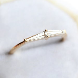 Modern tapered baguette diamond ring, 18k gold diamond engagement ring