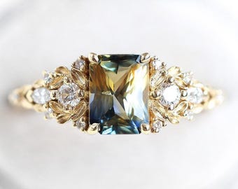 Eryn Sapphire Engagement Ring Gold, Elvish Diamond Engagement Ring, Fantasy Ring Whimsical Fairytale Ring