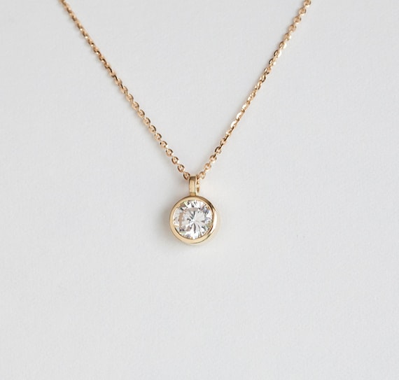 Half Carat Floating Diamond Necklace 14K Rose Gold