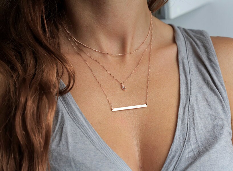 Tiny Hamsa Necklace Rose Gold Hand 14k