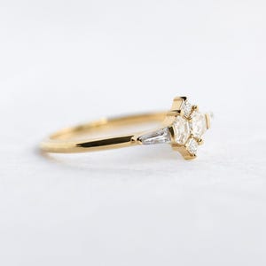 Diamond cluster ring, Hexagon diamond ring with side baguette diamonds image 3