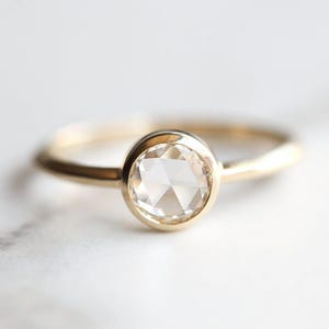 Round White rose cut diamond ring, Half carat diamond engagement ring, Simple round diamond ring