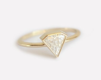 shield diamond ring, Geometric diamond solitaire, Diamond engagement ring, hexagon diamond ring