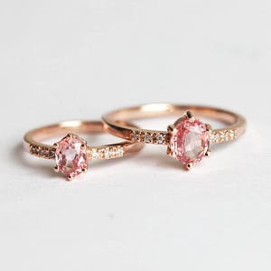 Rose Gold Diamond and Sapphire Ring with Oval Peach Sapphire, Sapphire Ring image 9