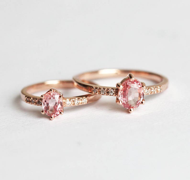 Rose Gold Diamond and Sapphire Ring with Oval Peach Sapphire, Sapphire Ring image 9