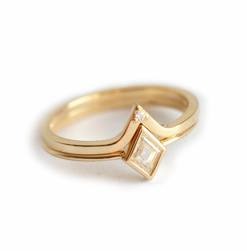 Bague en diamant de cerf-volant, bague en diamant en losange, bague en diamant minimaliste, bague en cerf-volant avec bague en diamant incurvée, ensemble de mariage simple et unique image 1