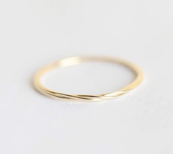 Thin wedding band, Twisted rope ring, Dainty mobius ring, Platinum stacking band, Delicate gold ring