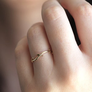 Delicate Twig Ring, Gold Floral Ring available in 14k 18k Gold and platinum image 4