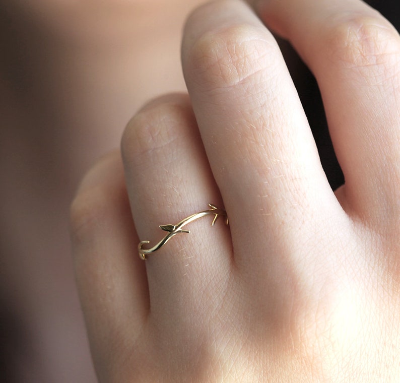 Delicate Twig Ring, Gold Floral Ring available in 14k 18k Gold and platinum image 4