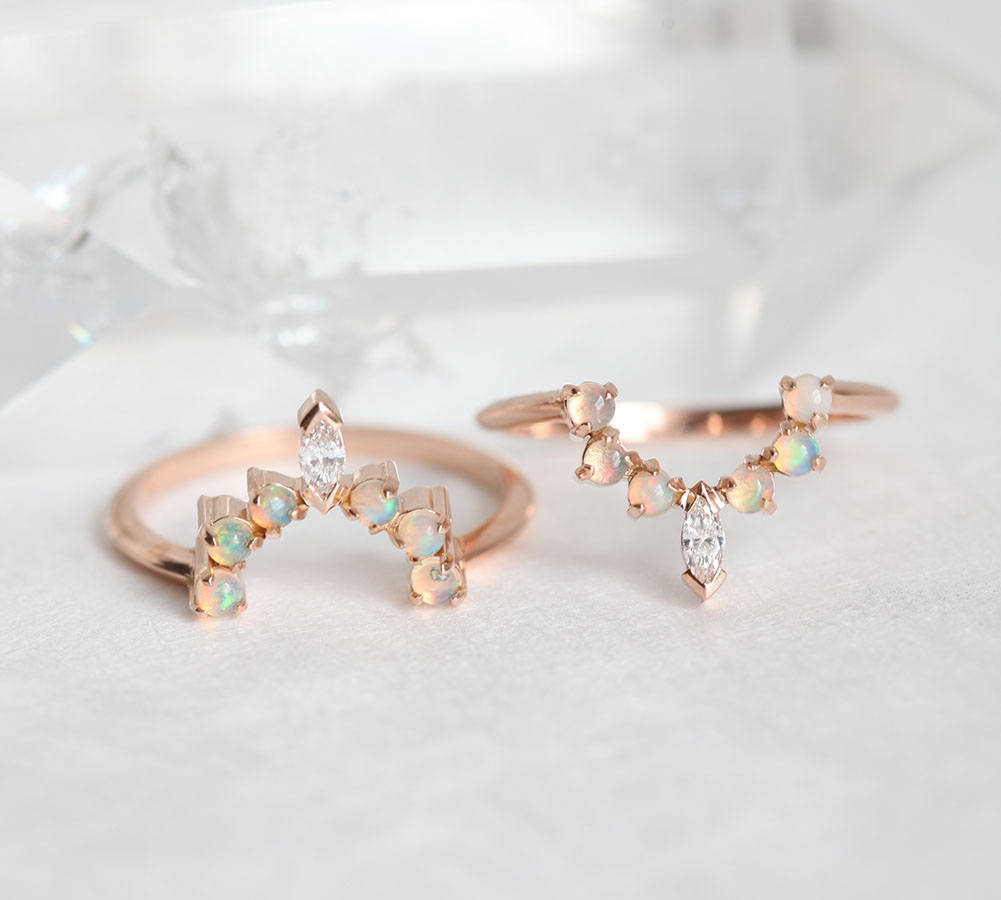 Moonstone Engagement Ring Set Opal Wedding Ring Set Dream Etsy