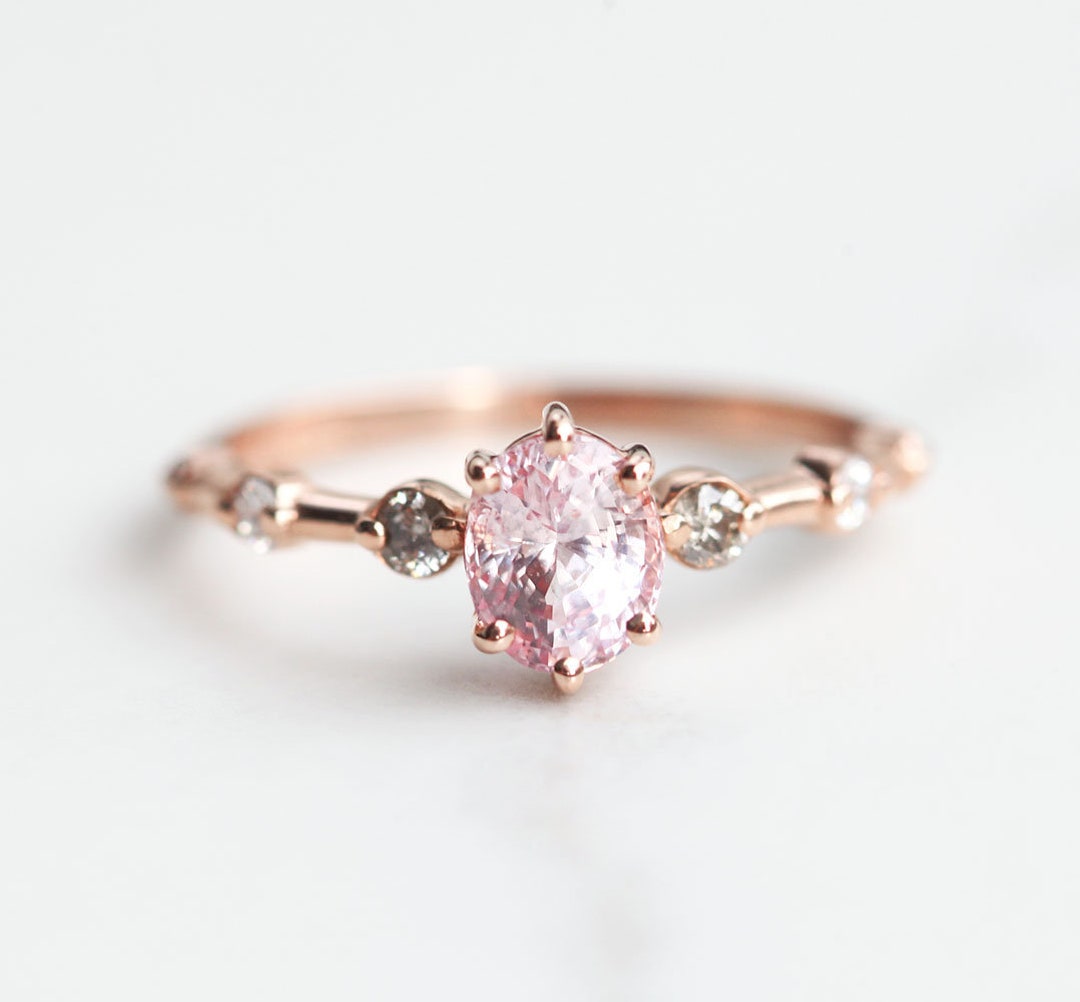 Pink Sapphire Ring Pink Sapphire Salt Pepper Diamond Ring - Etsy