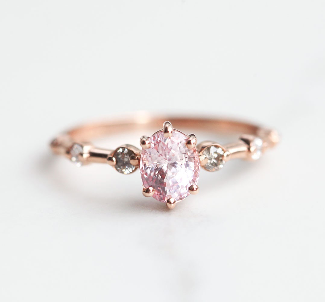 Pink Sapphire Ring Pink Sapphire salt pepper diamond ring | Etsy