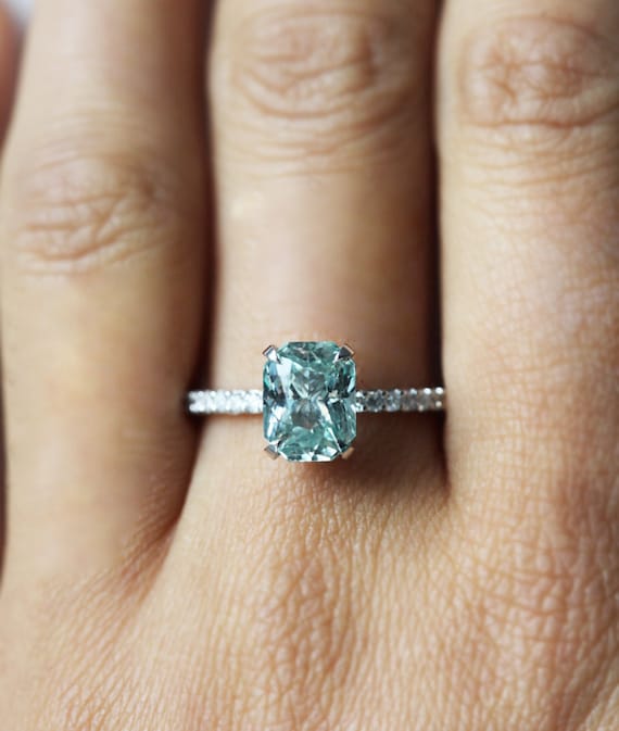 Bijoux Bagues Solitaires Véritable diamant moissanite bleu menthe 2 carats et bague en argent sterling 100% 