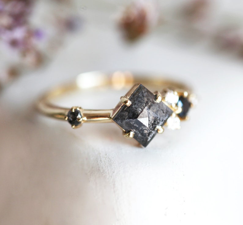 Salt & Pepper Diamond Ring Cluster Engagement Ring Galaxy Etsy