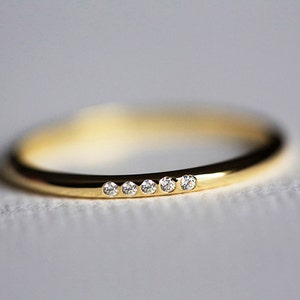 Diamond band, Thin wedding ring, Small diamond ring, Dainty flush ring, Tiny gemstone band image 2