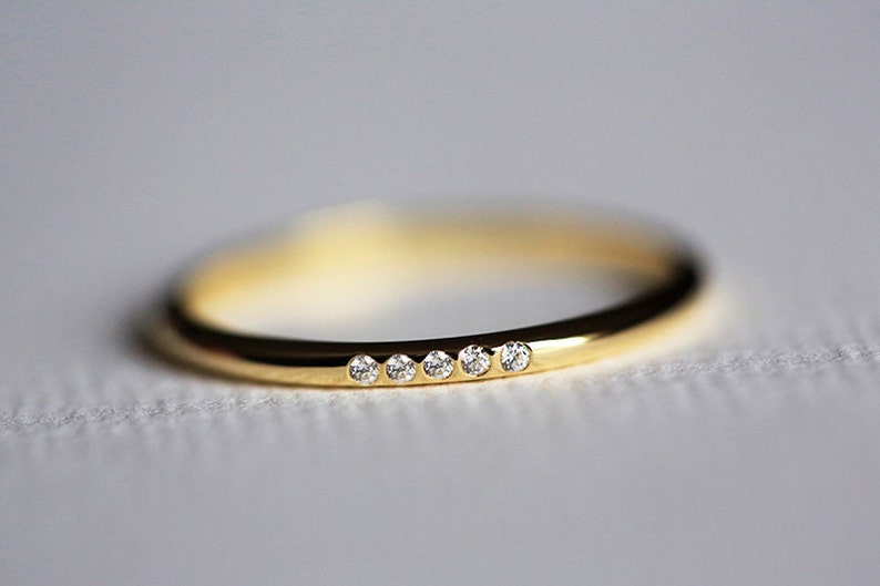 Diamond band, Thin wedding ring, Small diamond ring, Dainty flush ring, Tiny gemstone band image 2