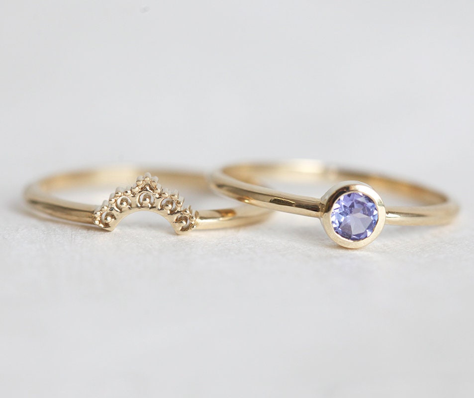 Gold Tanzanite Ring Solitaire With Matching Lace Wedding Band - Etsy Sweden