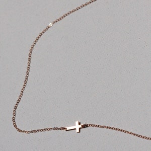 Solid Gold Cross Necklace, 14k Gold Tiny Cross Necklace, Sideways Cross Necklace for Her image 3