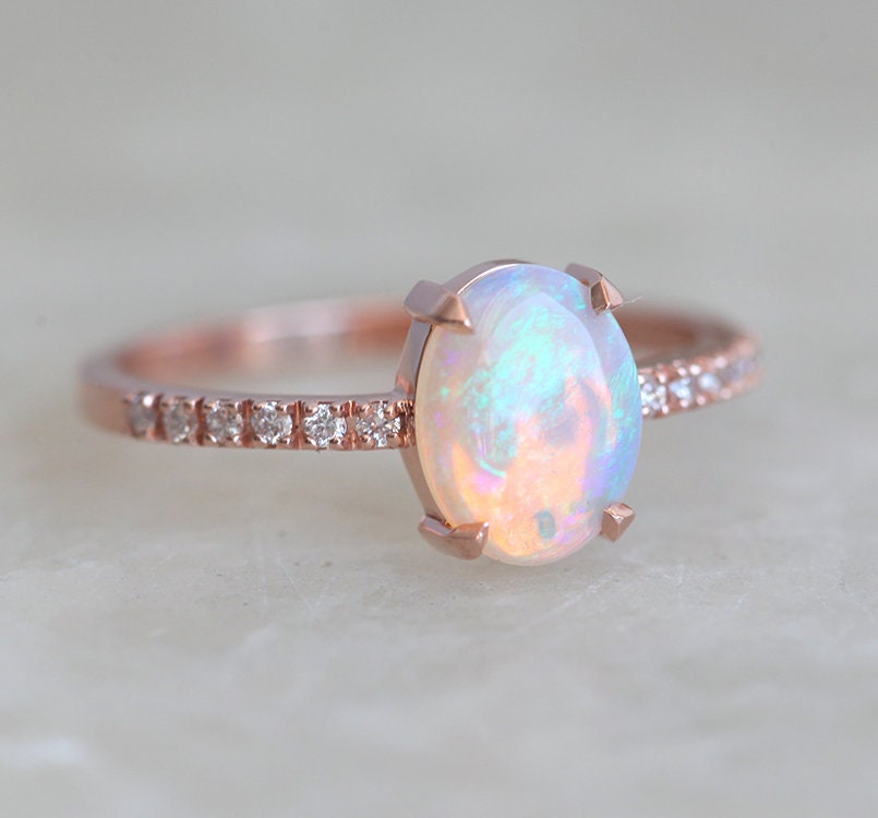 Australian Opal & Diamond Ring Simple Oval Opal Engagement | Etsy