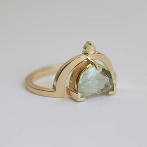 Green amethyst engagement ring, Half moon ring, Unique opal ring, Crescent cut boho ring image 9