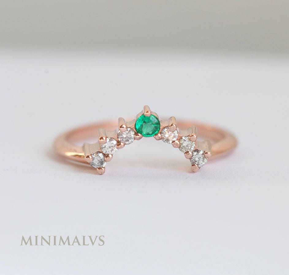 Bright Radiant / Emerald Diamond Solitaire Engagement Ring with Matching Nesting Sideband, Bridal Ring Set - Margo & Ally V Emerald Cut / Natural