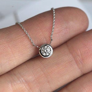 Diamond Necklace Solitaire, Round Bezel Diamond Necklace, Delicate Diamond Neckace