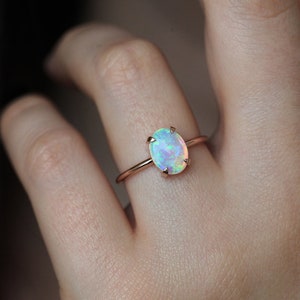 Ocean Ring Set, Engagement Ring Set with Oval Australian Fire Opal, Moonstone, Diamond & Turquoise Curved Band Rings, Bridal or Wedding Set image 3