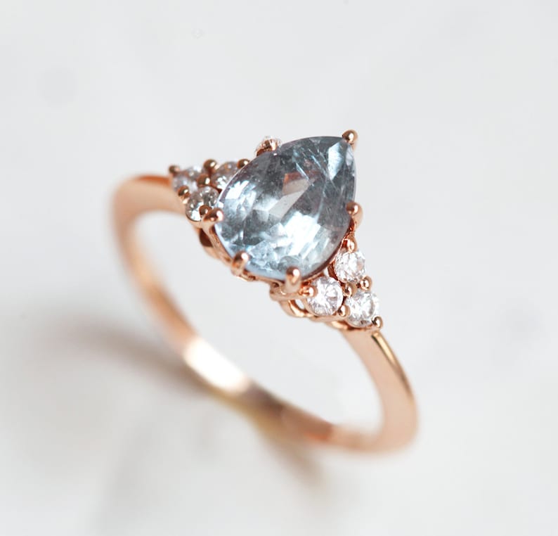 Mood Stone Ring Mood Sapphire Ring Silvery Bluish Green Pear Etsy