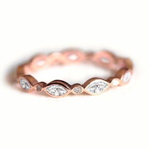 Art Deco Diamond Wedding Band, Full Eternity Diamond Wedding Ring Rose Gold image 1