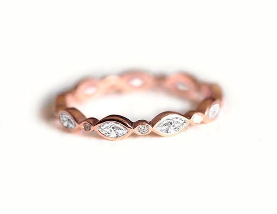 Art Deco Diamond Wedding Band, Full Eternity Diamond Wedding Ring Rose Gold