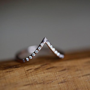 Rose Gold Diamond Ring, Rose Gold Wedding Ring, Stacking Rose Gold Ring, Diamond Stacking ring, Curved wedding band image 1