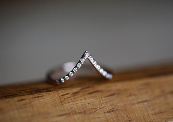 Rose Gold Diamond Ring, Rose Gold Wedding Ring, Stacking Rose Gold Ring, Diamond Stacking ring, Curved wedding band