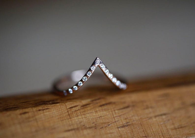Rose Gold Diamond Ring, Rose Gold Wedding Ring, Stacking Rose Gold Ring, Diamond Stacking ring, Curved wedding band image 1