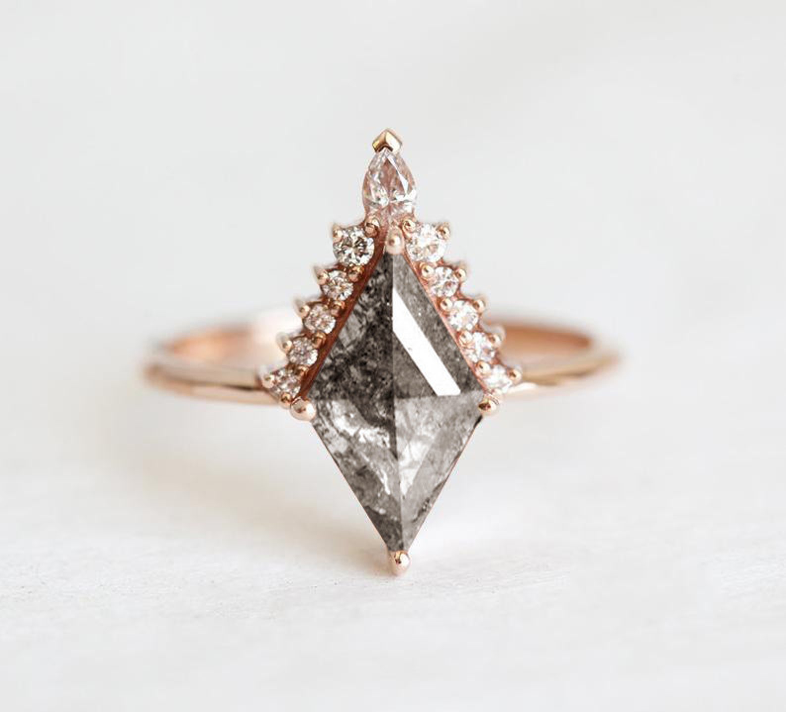 Kite Salt & Pepper Diamond Ring or Ring Set Unique Rhombus Etsy