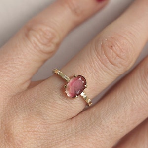 Tourmaline Diamond Ring, Unique Engagement, 14k Solid Gold Ring, Diamond Ring image 3