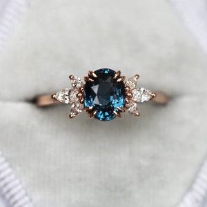 Oval Blue Sapphire Diamond Ring, Blue Sapphire Engagement Ring with Side Diamonds, Oval Cut Sapphire Ring image 6