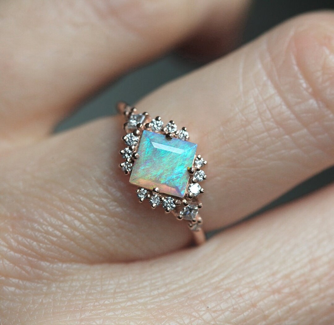 Princess cut opal engagement on sale rings
