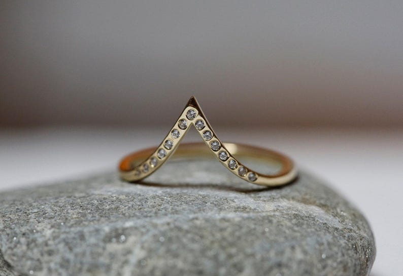 Rose Gold Diamond Ring, Rose Gold Wedding Ring, Stacking Rose Gold Ring, Diamond Stacking ring, Curved wedding band image 6