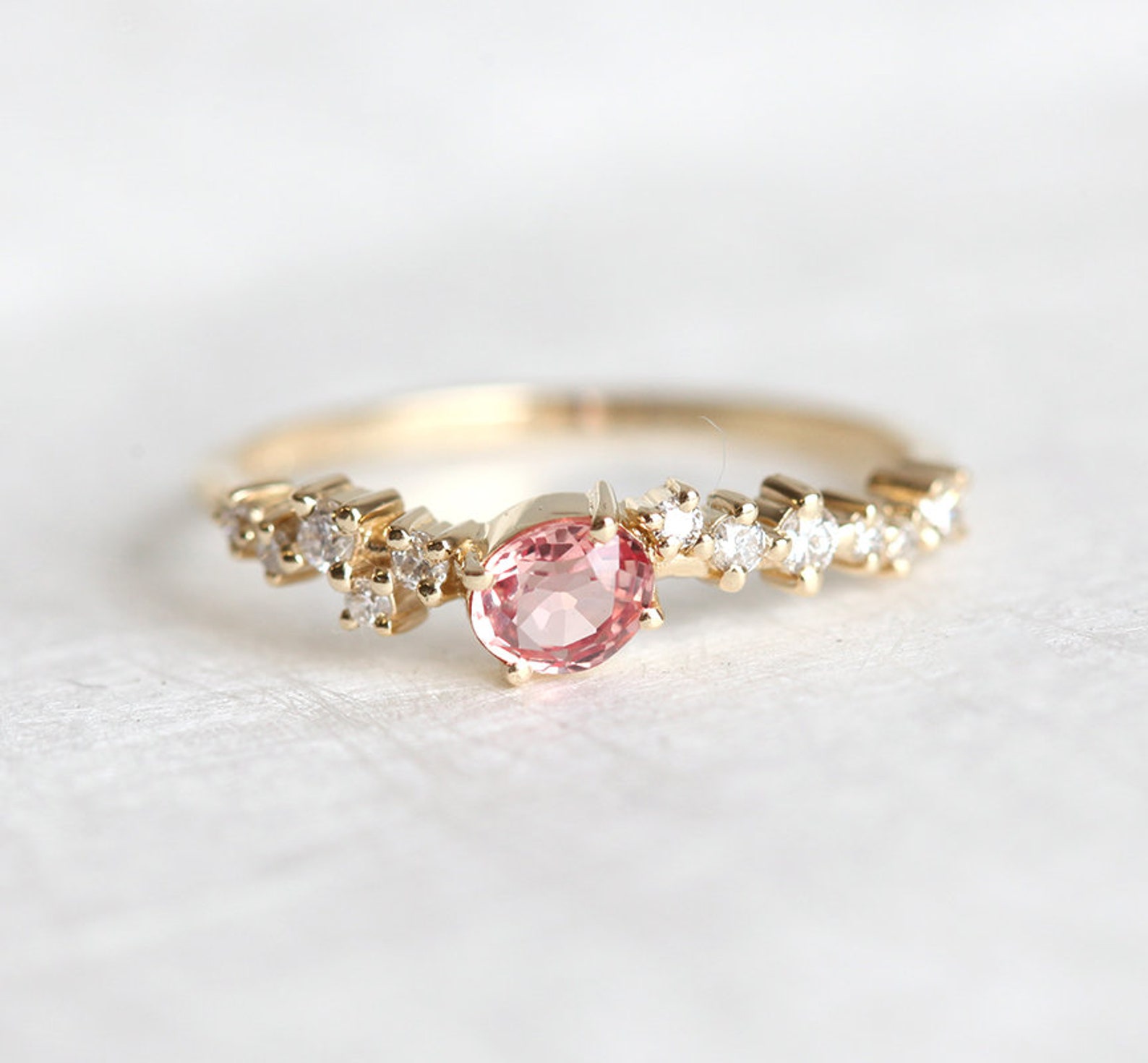 Diamond Ring With Pink Peach Sapphire Peach Sapphire Ring - Etsy