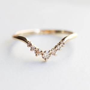Champagne diamond wedding band, Curved nesting ring, Light brown gemstone ring