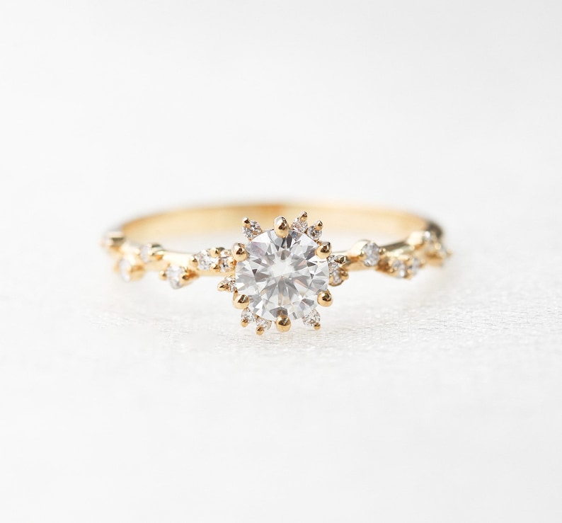 Round diamond cluster ring, Unique half carat diamond cluster ring 18k gold image 4